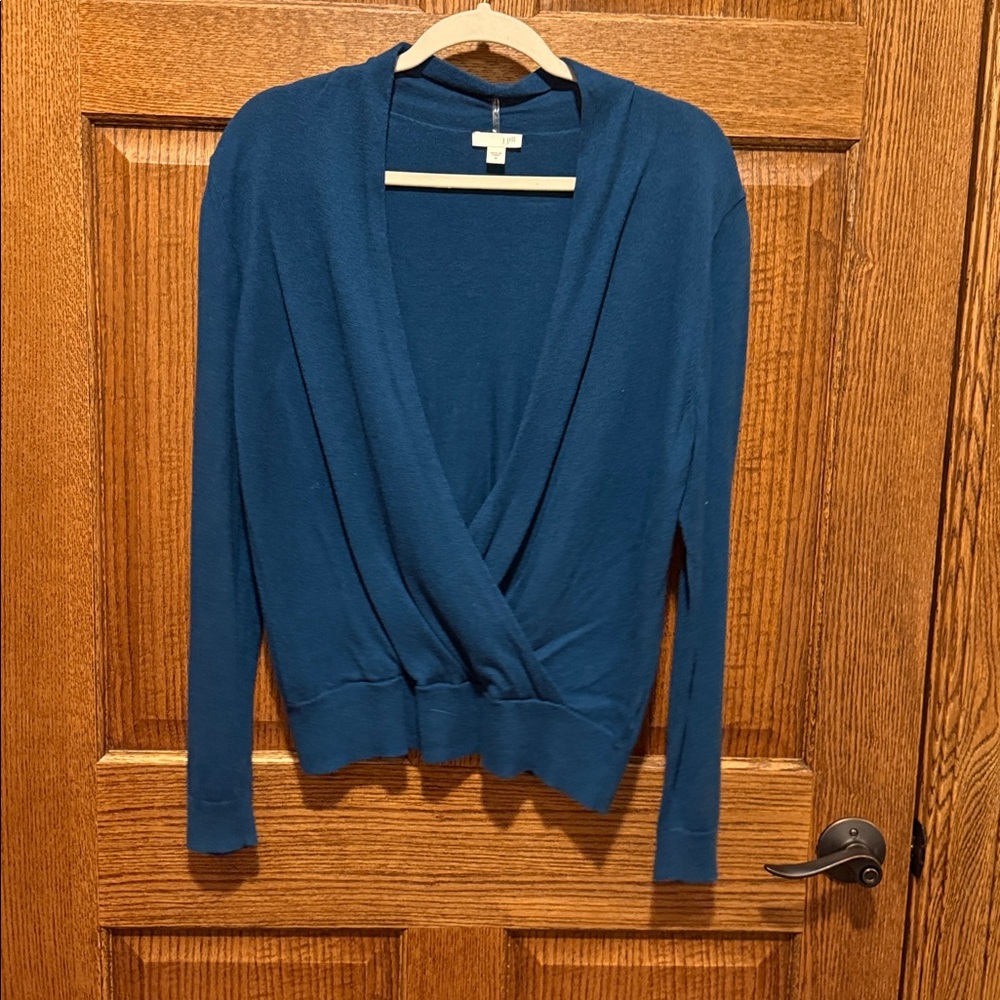 J. Jill Teal Faux Wrap Knit Sweater Medium